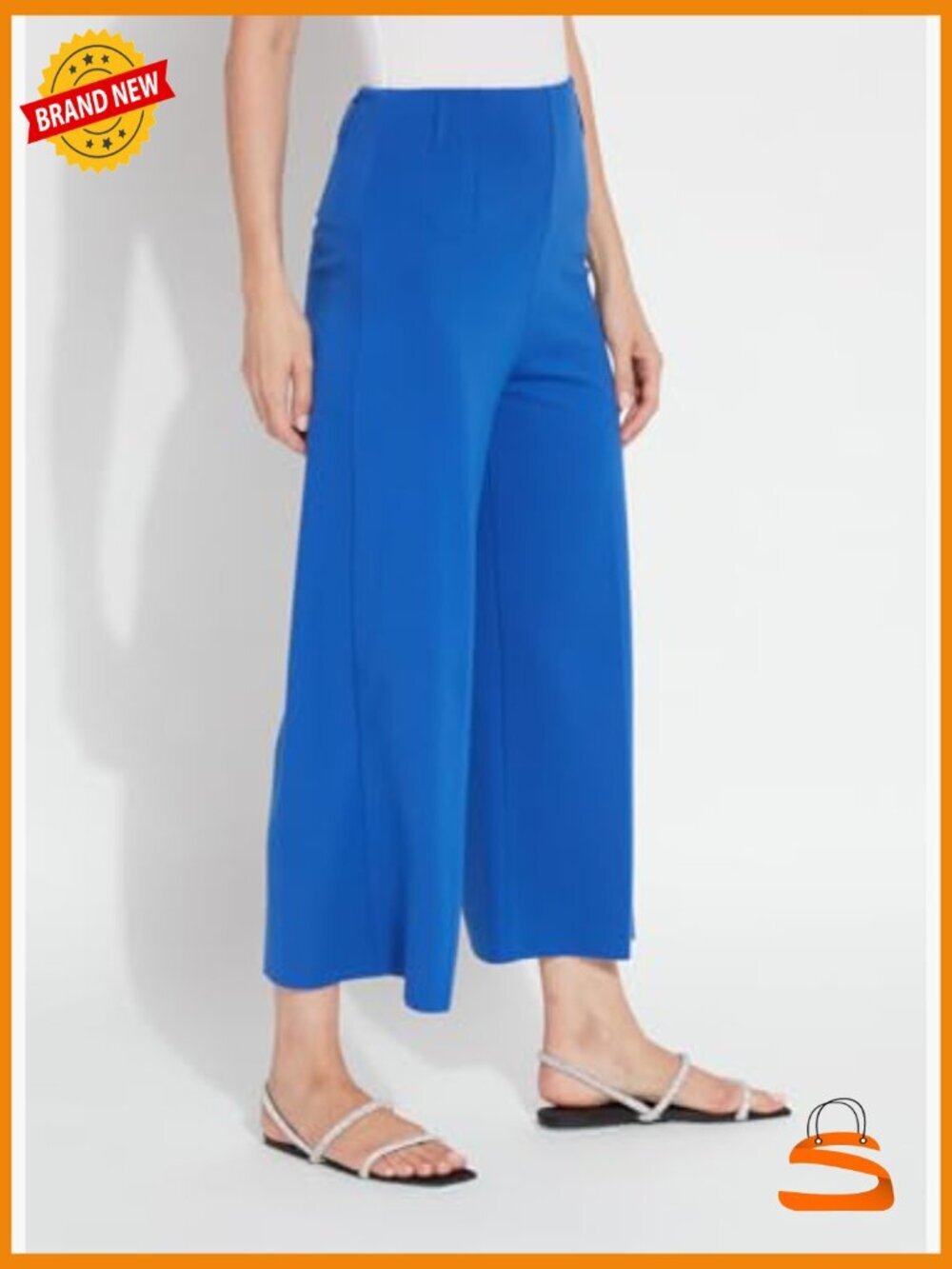 High Waisted Culotte Pants - Lightweight Ponte Knit Cropped Wide Leg Palazzo - Picture 2 of 7